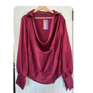 SHEIN MAROON LONG SLEEVE SCOOP NECK BLOUSE | ELEGANT TOP